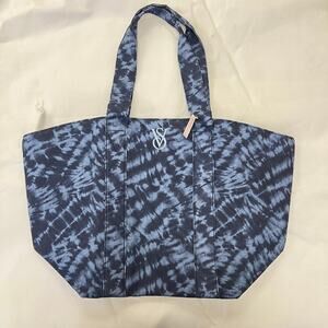 Victoria's Secret Tie Dye Blue Large Weekender Zipper Tote Shoulder Bag NWT